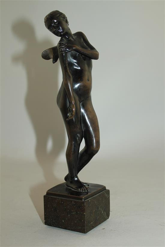 An early 20th century patinated bronze figure of Psyche, 9.5in.